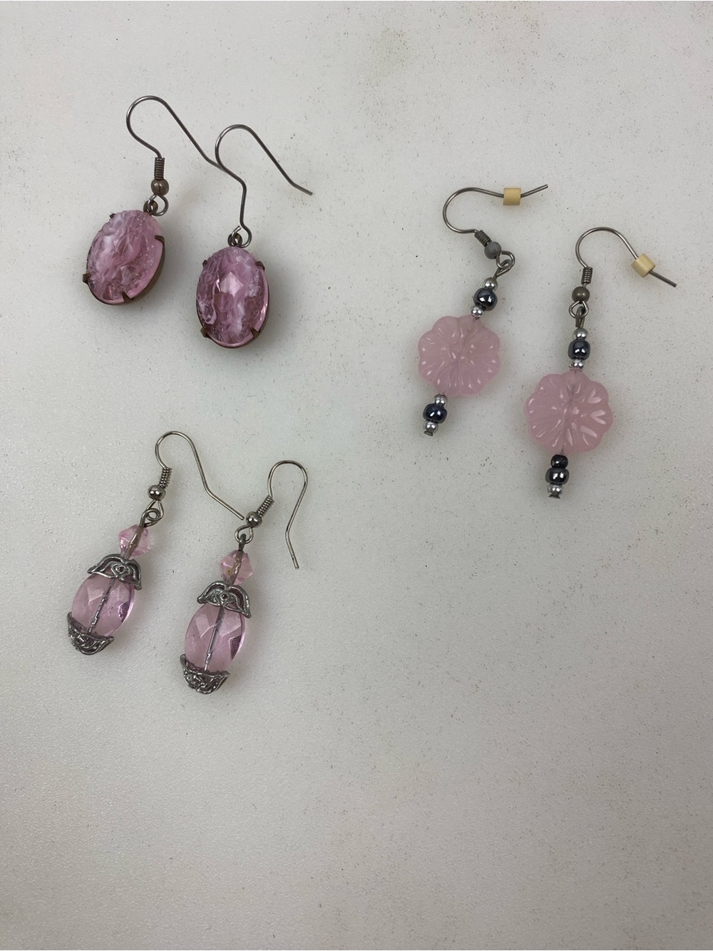 Pink Dangle Earring Lot Floral Beaded Crystal Style